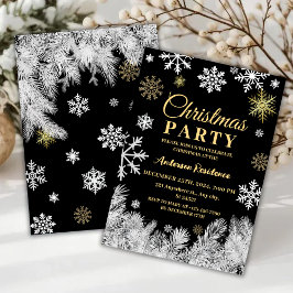 Invitación Fiesta de Navidades de invierno negro de pino con