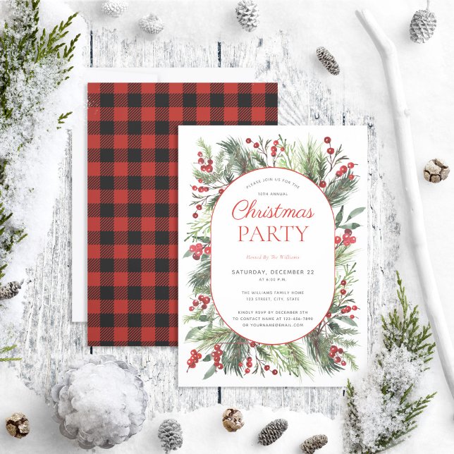 Invitación Fiesta de Navidades de invierno rojo cálido y mode (Subido por el creador)