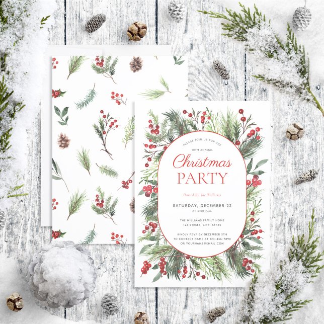 Invitación Fiesta de Navidades de invierno rojo cálido y mode (Subido por el creador)