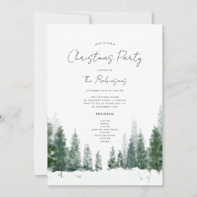 Invitación Fiesta de Navidades de invierno simple Menú de pro (Anverso)