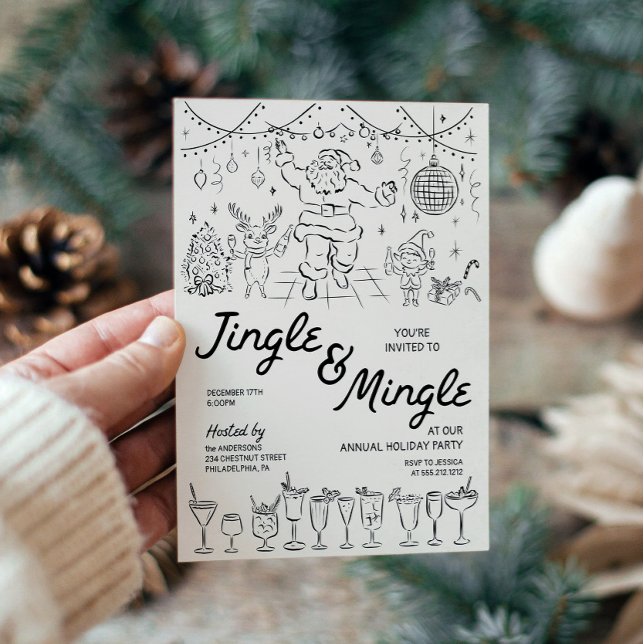 Invitación Fiesta de Navidades de jingle y mingle de mano dib (Subido por el creador)