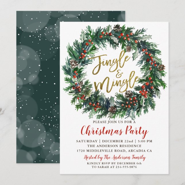 Invitación Fiesta de Navidades de Jingle y Mingle Holly Berri (Anverso / Reverso)