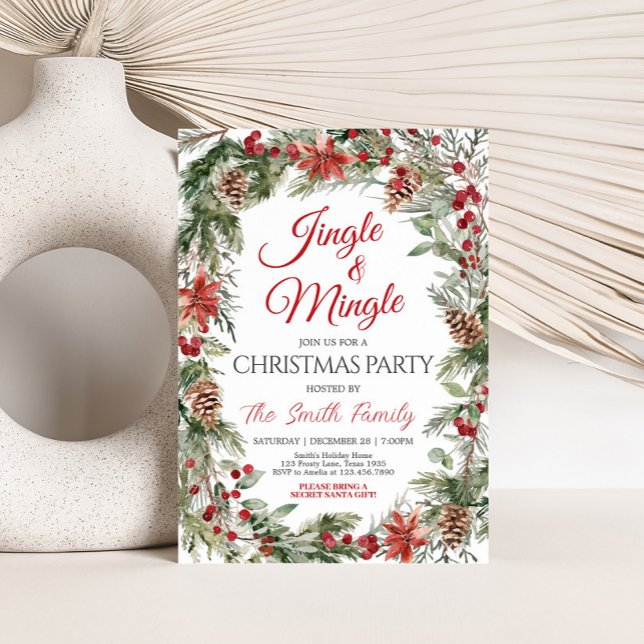 Invitación Fiesta de Navidades de Jingle y Mingle Holly Berri (Holly Berries Jingle and Mingle Christmas Party Invitation)