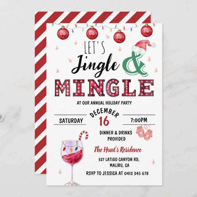 Invitación Fiesta de Navidades de jingle y mingle moderno fes (Anverso / Reverso)