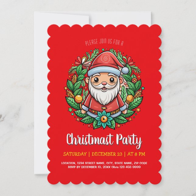 Invitación Fiesta de Navidades de Jolly Santa Gnome Wreath (Anverso)