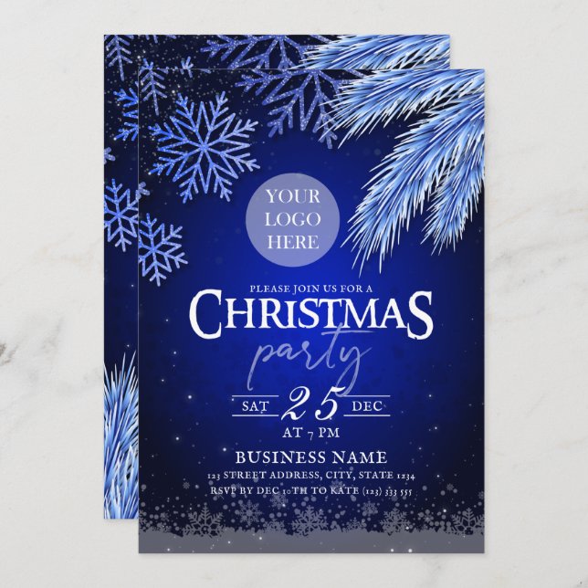 Invitación Fiesta de Navidades de la compañía Logo Blue Winte (Anverso / Reverso)