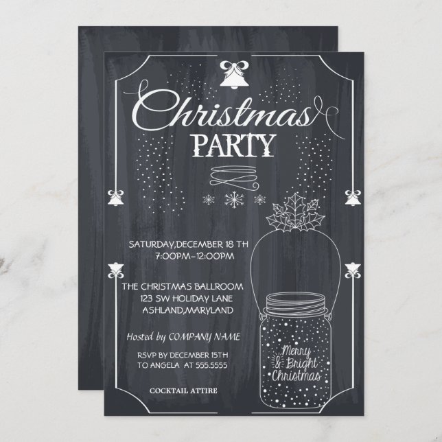 Invitación Fiesta de Navidades de la empresa Black, Mason Jar (Anverso / Reverso)
