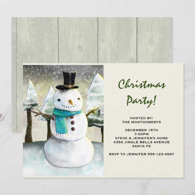 Invitación Fiesta de Navidades de la escena invernal de Snowm (Anverso / Reverso)