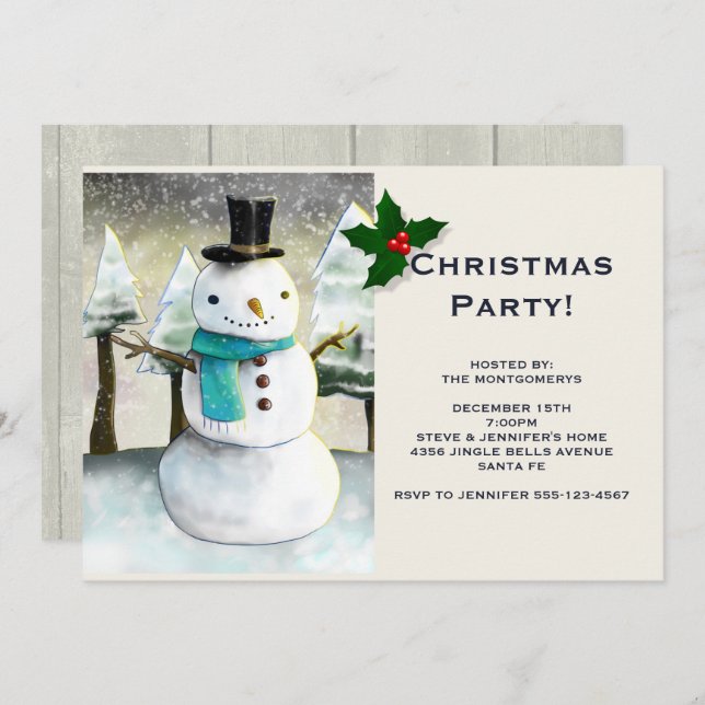 Invitación Fiesta de Navidades de la escena invernal de Snowm (Anverso / Reverso)