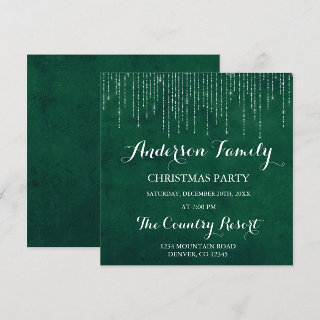 Invitación Fiesta de Navidades de la familia Green String Lig (Anverso / Reverso)
