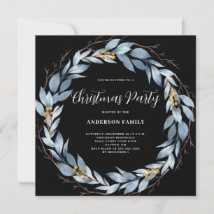 Invitación Fiesta de Navidades de la guirnalda azul ruso