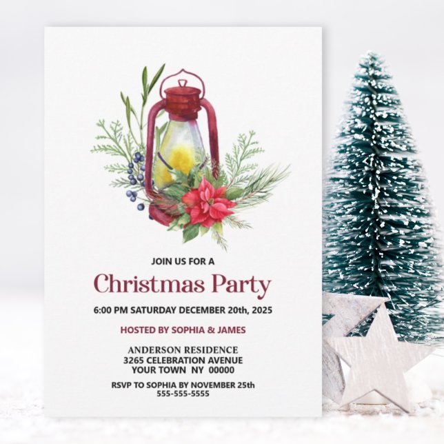 Invitación Fiesta de Navidades de la poinsettia roja de los n (Subido por el creador)