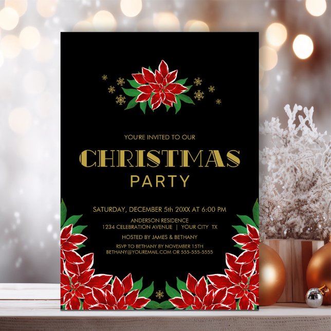 Invitación Fiesta de Navidades de la Poinsettia Roja Negra (Subido por el creador)