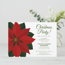 Invitación Fiesta de Navidades de la Poinsettia Roja y Verde