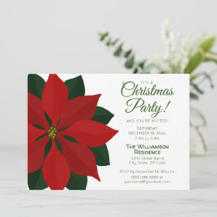 Invitación Fiesta de Navidades de la Poinsettia Roja y Verde