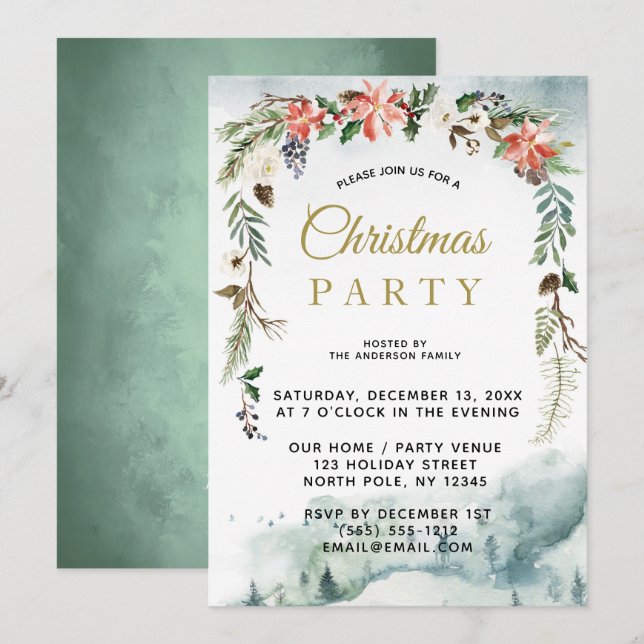 Invitación Fiesta de Navidades de la selva floral invernal ru (Anverso / Reverso)