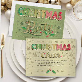 Invitación Fiesta de Navidades de la tipografía verde roja de