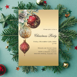 Invitación Fiesta de Navidades de la vegetación de oro rojo b