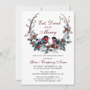 Invitación Fiesta de Navidades de la Wreath and Red Birds