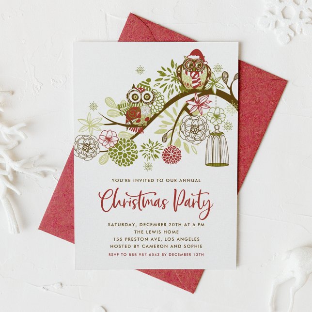Invitación Fiesta de Navidades de Lechuzas Curas Rojas y Verd (Subido por el creador)