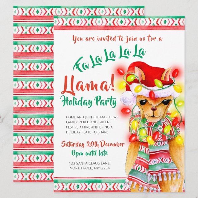Invitación Fiesta de Navidades de Llama (Anverso / Reverso)