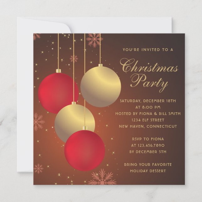 Invitación Fiesta de Navidades de los Ornamentos Rojos y Dora (Anverso)
