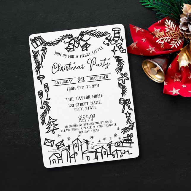 Invitación Fiesta de Navidades de mano captada singular y cap (Subido por el creador)