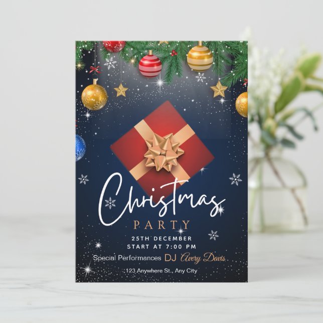 Invitación Fiesta de Navidades de marcas Gold y White Persona (Anverso de pie)