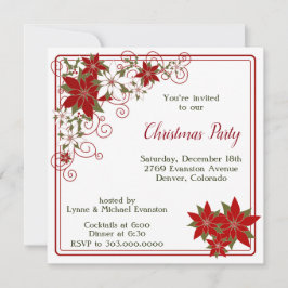 Invitación Fiesta de Navidades de marco de Poinsettia Roja