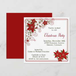 Invitación Fiesta de Navidades de marco de Poinsettia Roja