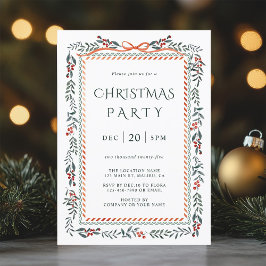Invitación Fiesta de Navidades de marco de Winterberry Rojo