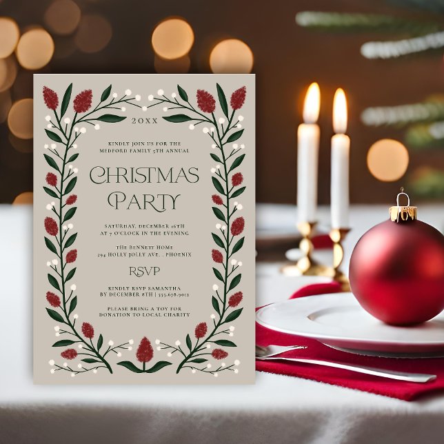 Invitación Fiesta de Navidades de marco floral clásicos (Subido por el creador)