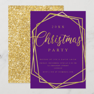 Invitación FIESTA de Navidades de marco morado dorado con gui