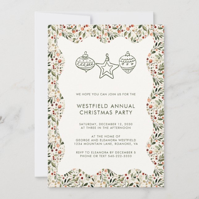 Invitación Fiesta de Navidades de marcos ondulados de vegetac (Anverso)