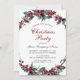 Invitación Fiesta de Navidades de Mistletoe Holly Berry Wreat