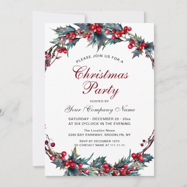 Invitación Fiesta de Navidades de Mistletoe Holly Berry Wreat (Anverso)