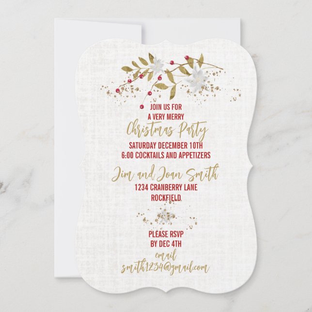 Invitación Fiesta de Navidades de moda de la famosa Poinsetti (Anverso)