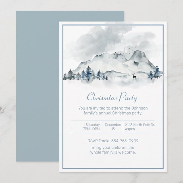 Invitación Fiesta de Navidades de Mountain Winter Scene (Anverso / Reverso)
