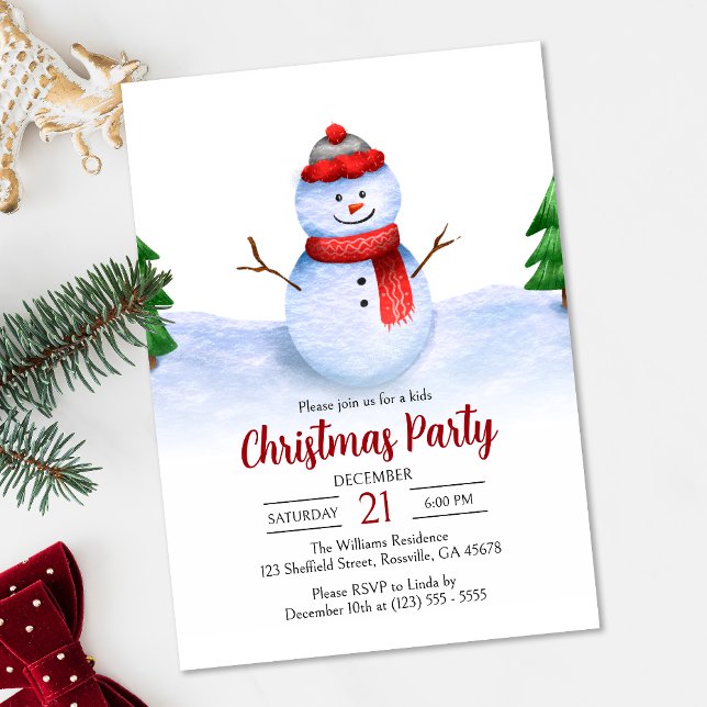 Invitación Fiesta de Navidades de muñecos de nieve festivos (Infuse your kids' Christmas party invitation with a dash of holiday magic with this adorable design.)