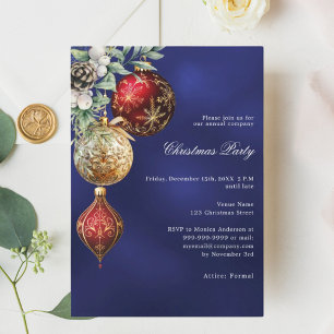 Invitación Fiesta de Navidades de negocios de baubles de oro
