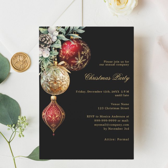 Invitación Fiesta de Navidades de negocios de baubles de oro  (Subido por el creador)