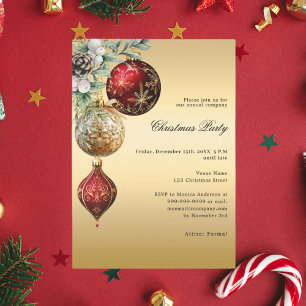 Invitación Fiesta de Navidades de negocios de baubles rojos d