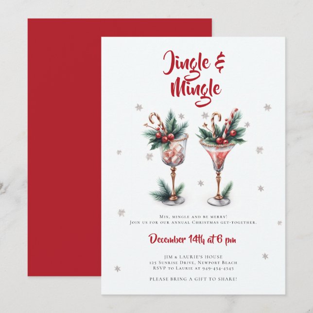 Invitación Fiesta de Navidades de Nieve de jingle Mingle Cock (Anverso / Reverso)