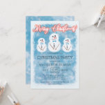 Invitación Fiesta de Navidades de nieve escarcha<br><div class="desc">Esta encantadora y dulce invitación a los Navidades es perfecta para las vacaciones. Presenta tres hombres de nieve pintados a mano sobre un fondo azul glacial congelado y un borde blanco nevado con la frase "Feliz Navidad", en una tipografía roja brillante. Es divertido, lúdico, moderno y festivo. ***NOTA IMPORTANTE DE...</div>