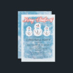 Invitación Fiesta de Navidades de nieve escarcha<br><div class="desc">Esta encantadora y dulce invitación a los Navidades es perfecta para las vacaciones. Presenta tres hombres de nieve pintados a mano sobre un fondo azul glacial congelado y un borde blanco nevado con la frase "Feliz Navidad", en una tipografía roja brillante. Es divertido, lúdico, moderno y festivo. ***NOTA IMPORTANTE DE...</div>