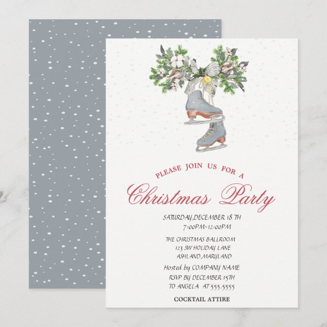 Invitación Fiesta de Navidades de nieve sobre patines de hiel (Anverso / Reverso)