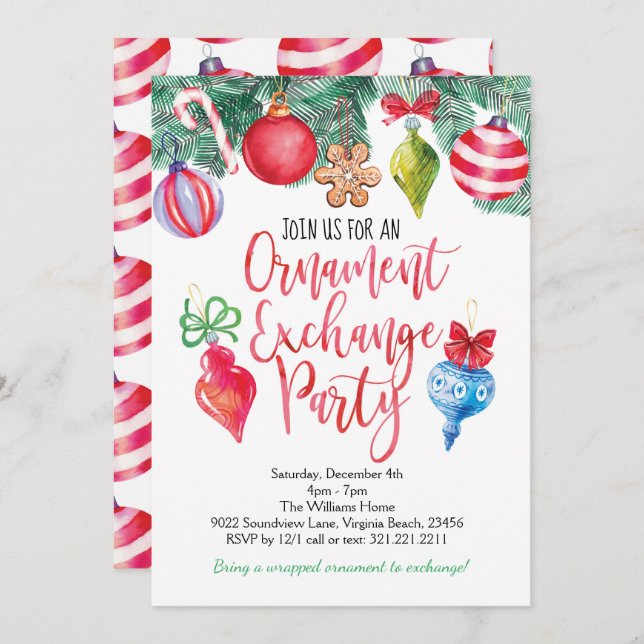 Invitación Fiesta de Navidades de Ornament Exchange (Anverso / Reverso)