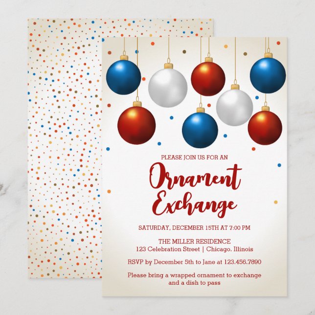 Invitación Fiesta de Navidades de Ornament Exchange (Anverso / Reverso)