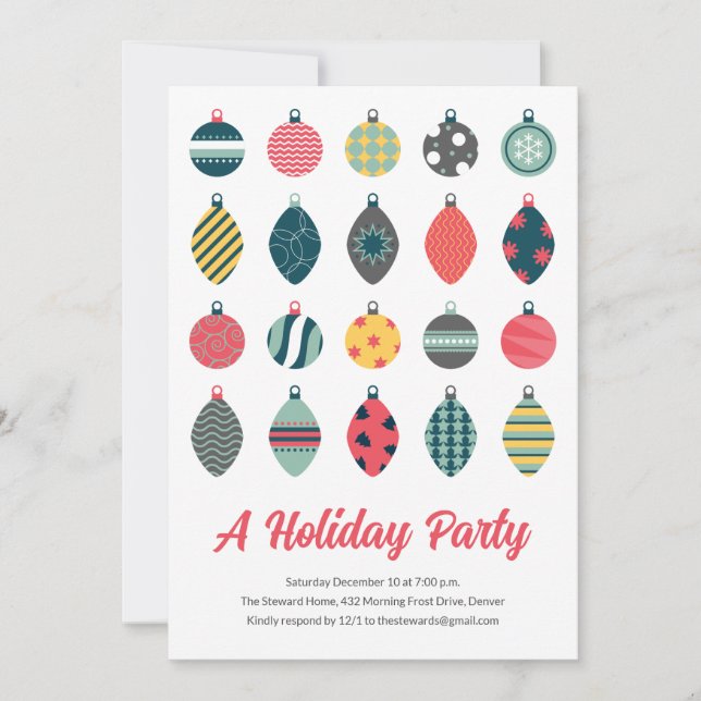 Invitación Fiesta de Navidades de ornamento cute (Anverso)