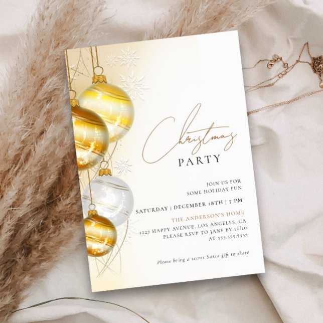 Invitación Fiesta de Navidades de Ornamentos Blancos de Oro m (Subido por el creador)